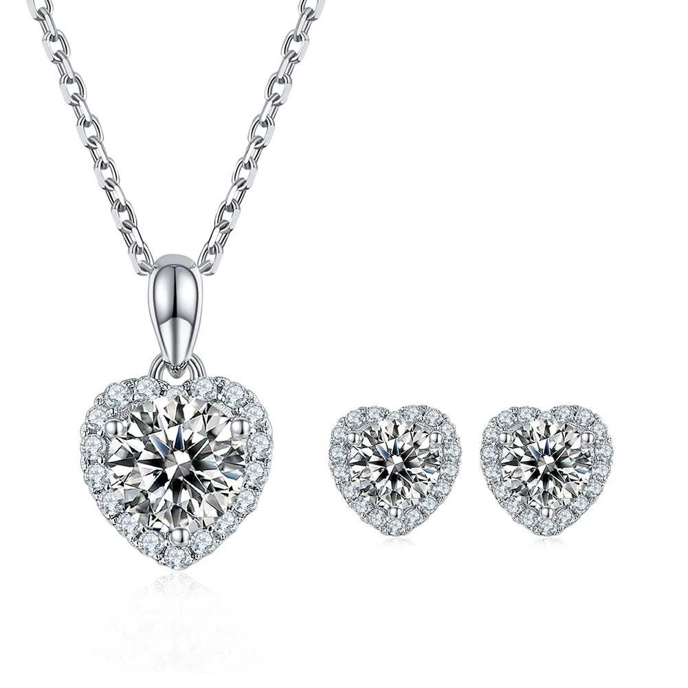 RINNTIN SMN36 Sterling Silver 925 Rhodium Plated Jewelry Set DE Color Brilliant Round Moissanites Diamond Stud Earrings Set