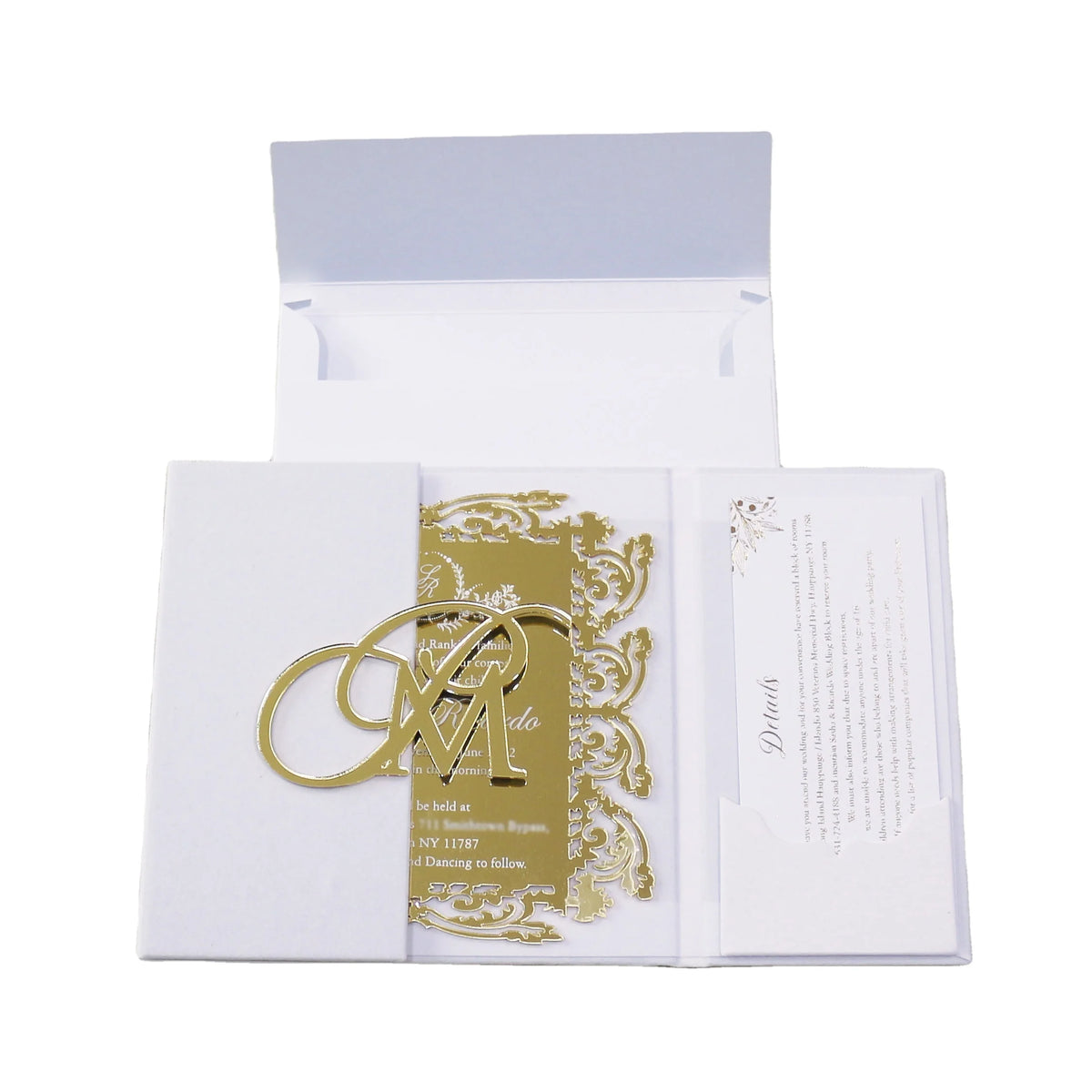 Laser Gold Mirror Acrylic Initials Invitation Cards with Laser Cut Gold Mirror Acrylic Initials