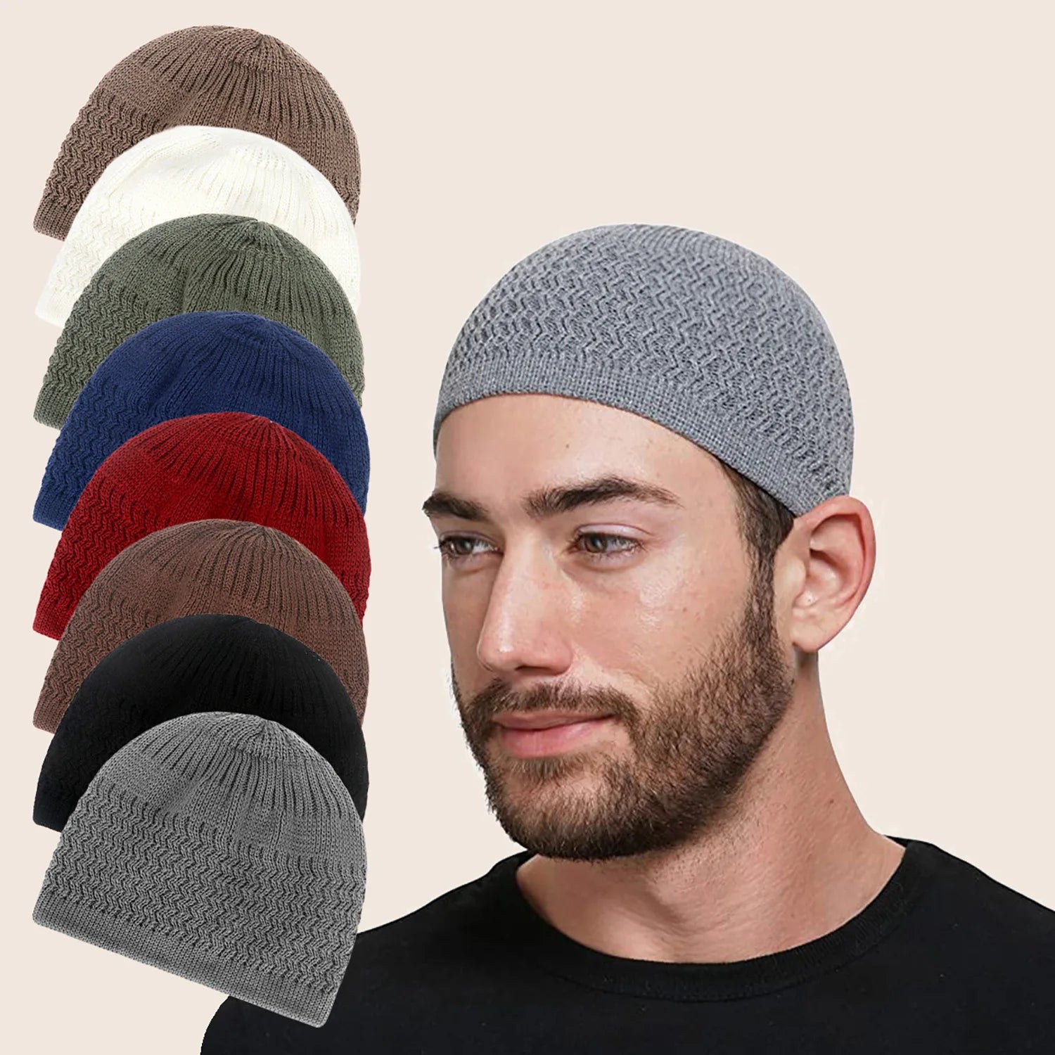 Kufi Skull Cap Knit Muslim Round Cap Headwear  Beanie Hat for Men Women