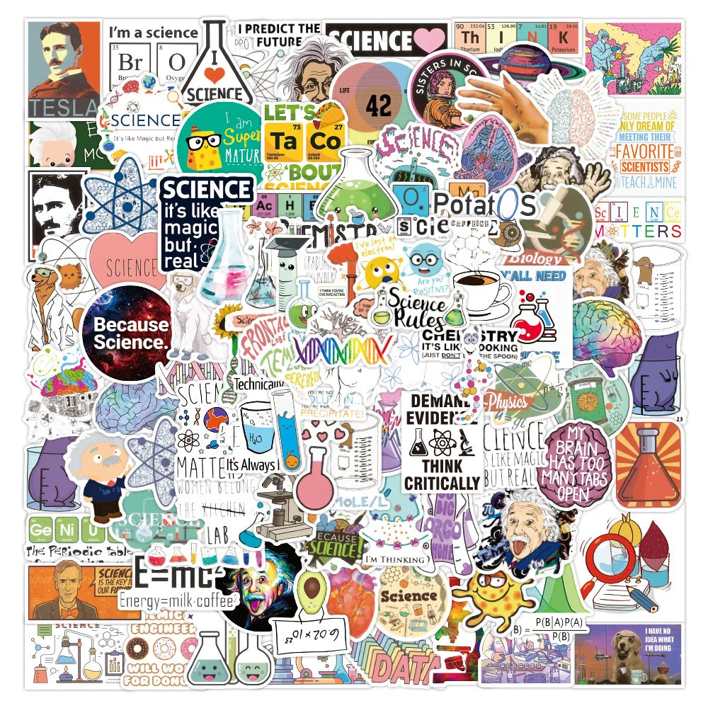 100Pcs New Cartoon Science Lab Graffiti Stickers for Child Student Notebook Laptop Bottle Waterproof DIY Custom Label
