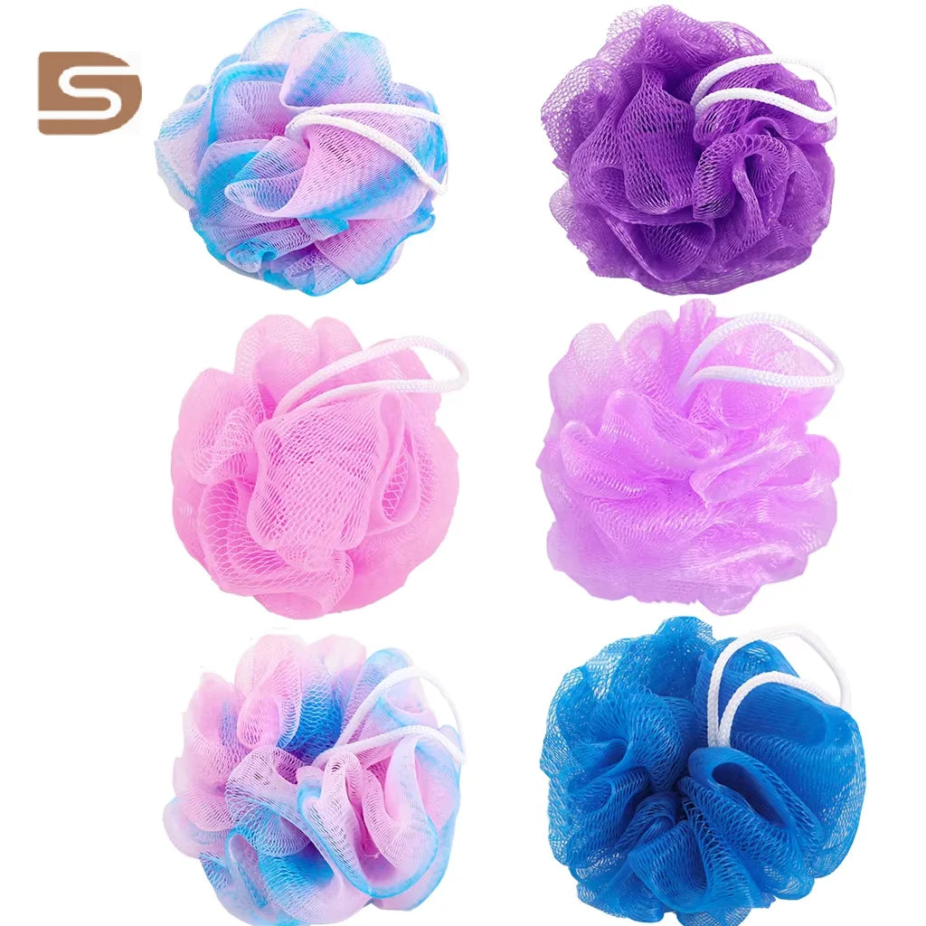 Eco Friendly Quality 20g PE Bath Sponge Mesh Puffs Loofahs Shower Ball Random Color Travel Set Pack of 4