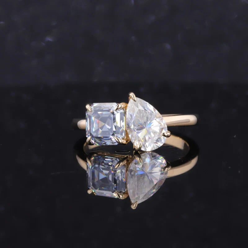 Starsgem 10K Solid Yellow Gold Toi Et Moi Ring Moissanite Two Stone Ring