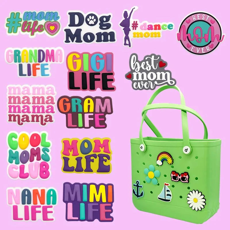 Tote Beach Letters Numbers Charms Pvc Large Big Size Lips Cool Mom Club Nana Life Rubber Charms for Beach Bags