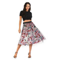 S~XXL Women Floral Skirts Set Spring Autumn Temperament Fashion Short Sleeve Crop Top and Mesh Skirt Two Pieces Skirt Set
