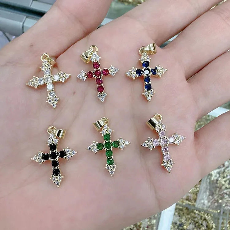 CZ8328 Tiny Mini Cz Micro Pave Diamond Cross Pendant Charmcubic Zirconia Cross Connector Christian Religion Pendant Findings