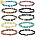 CSJA Trendy Bracelet Natural Crystals Healing Faceted Bead Stones Tiger Eye Aquamarine Elastic Bracelets Man Women G816