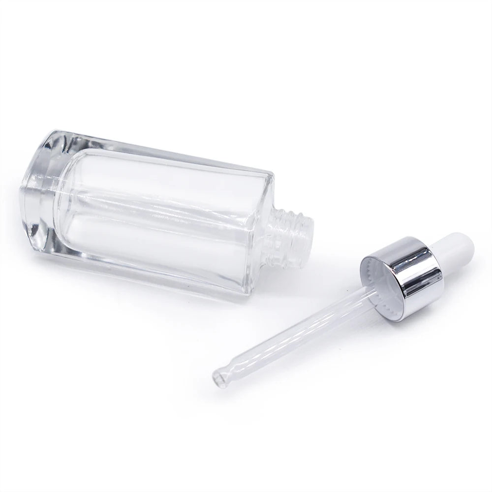 Hot Sale Glass Dropper Bottle Square Essential Oil Clear Glass Bottle 15ml 30ml 50ml Cosmetic Package