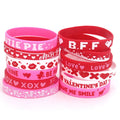 Wholesale in Stock Valentine's Day Pink Red Heart Red Lips Lovers Durable Smoothly Couple Silicone Bracelet a Set of 12 Pieces