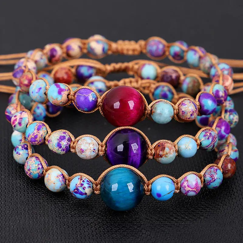 6mm Stone Bracelet for Women Jewelry Natural Tiger Eye Imperial Jasper Handwoven Adjustable Dainty Beaded Bracelet