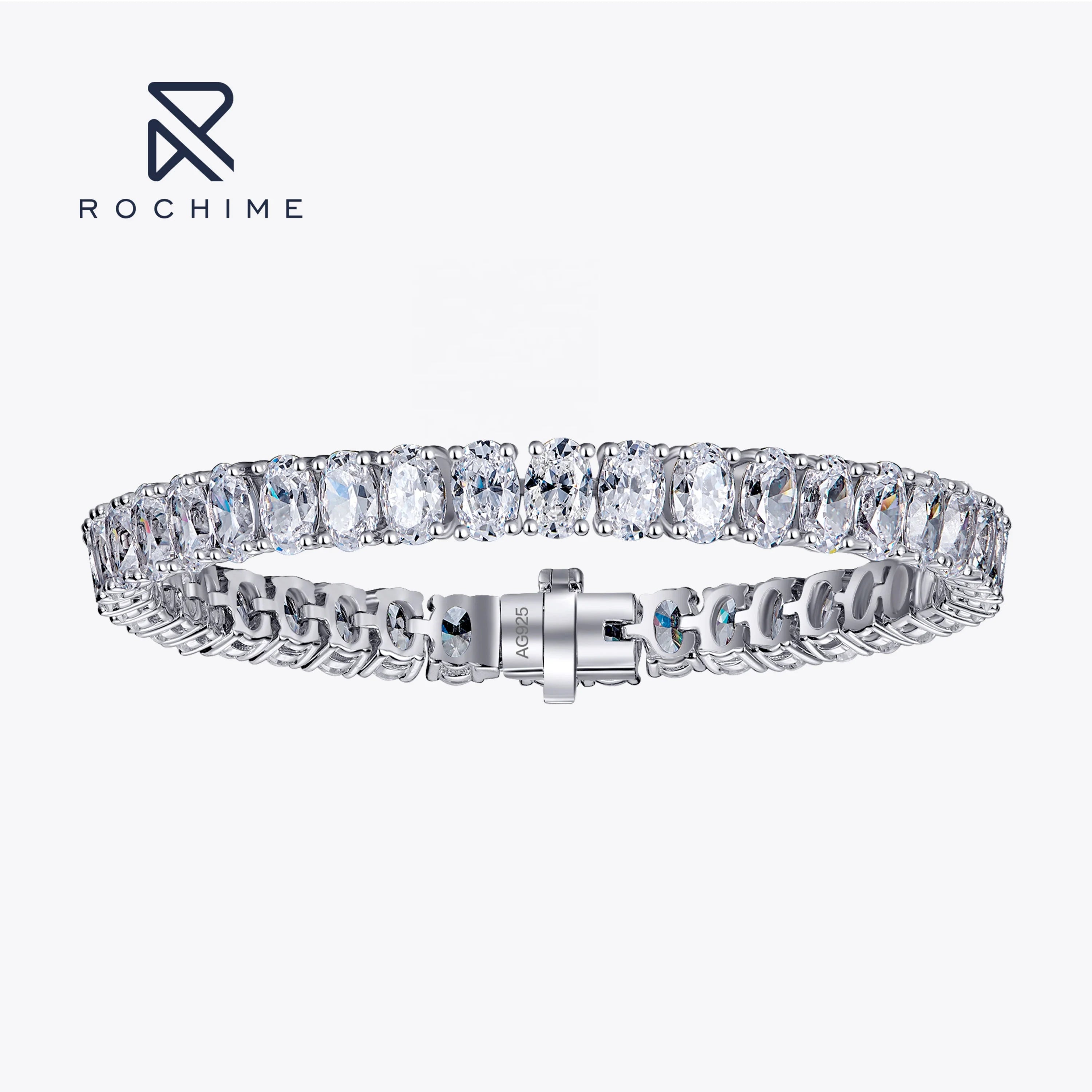 Rochime Trendy Jewelry Oval Cut Diamond Bracelet Bangle S925 Silver Rhodium Plated Fashion Jewelry for Girls