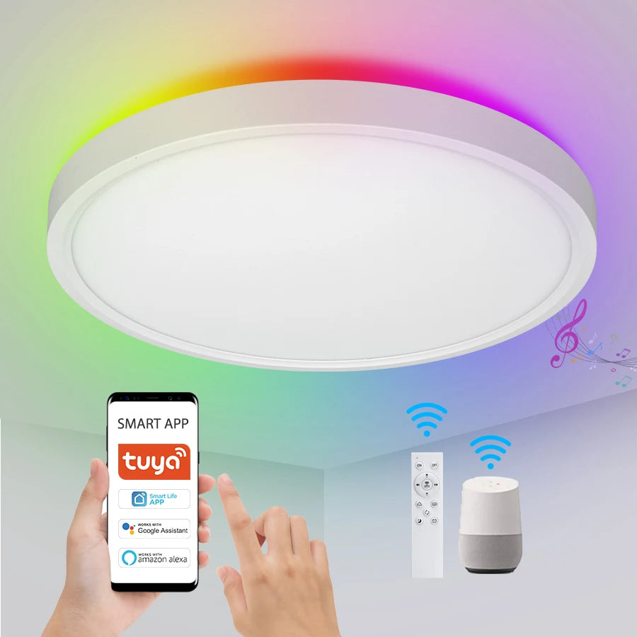 Tuya Alexa Google Assistance Modern Led Smart Light 24W RGB Colorful LED Ceiling Light
