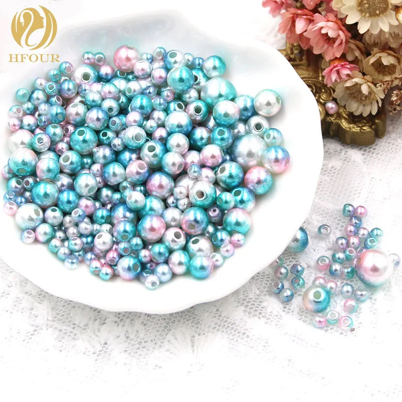 HFOUR 3-8mm 10g/bag Mixed Size Colorful Plastic Pearl Rhinestones 3D Sew-On Loose with Hole Garment Decoration