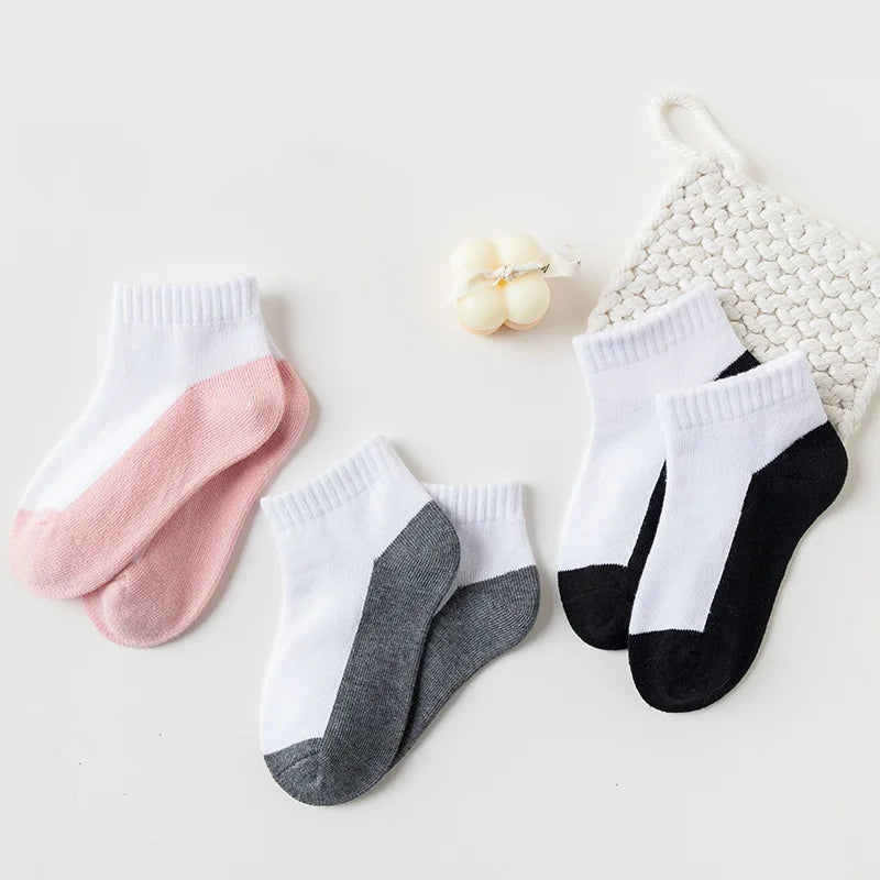 White Cotton Children's Student Short Socks for Boys Girls Thin Solid Color Patchwork Sports Design Spring Summer Wholesale
