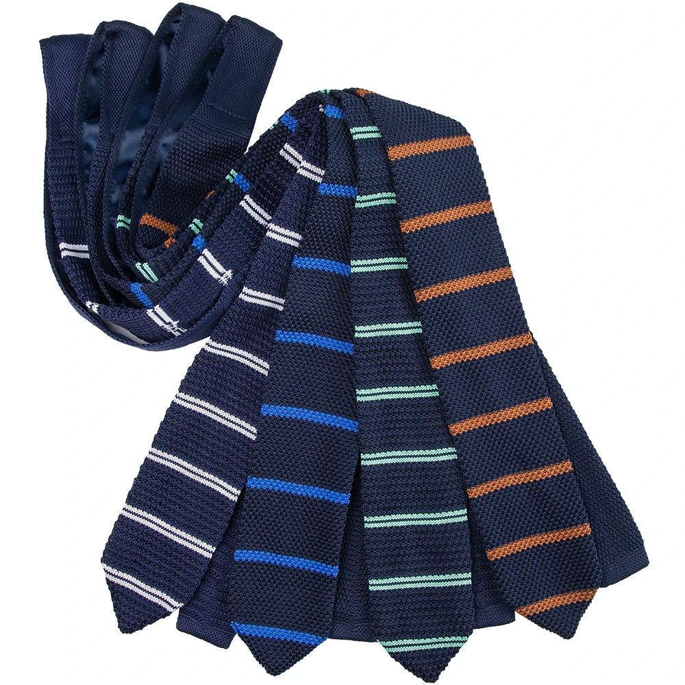 Two-Toned Stripe Polyester Knitted Neck Tie With Arrow End Knit Design