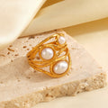 European American Trendy Ins Stainless Steel 18K Gold-Plated Asymmetrical Shaped Pearl Ring for Women