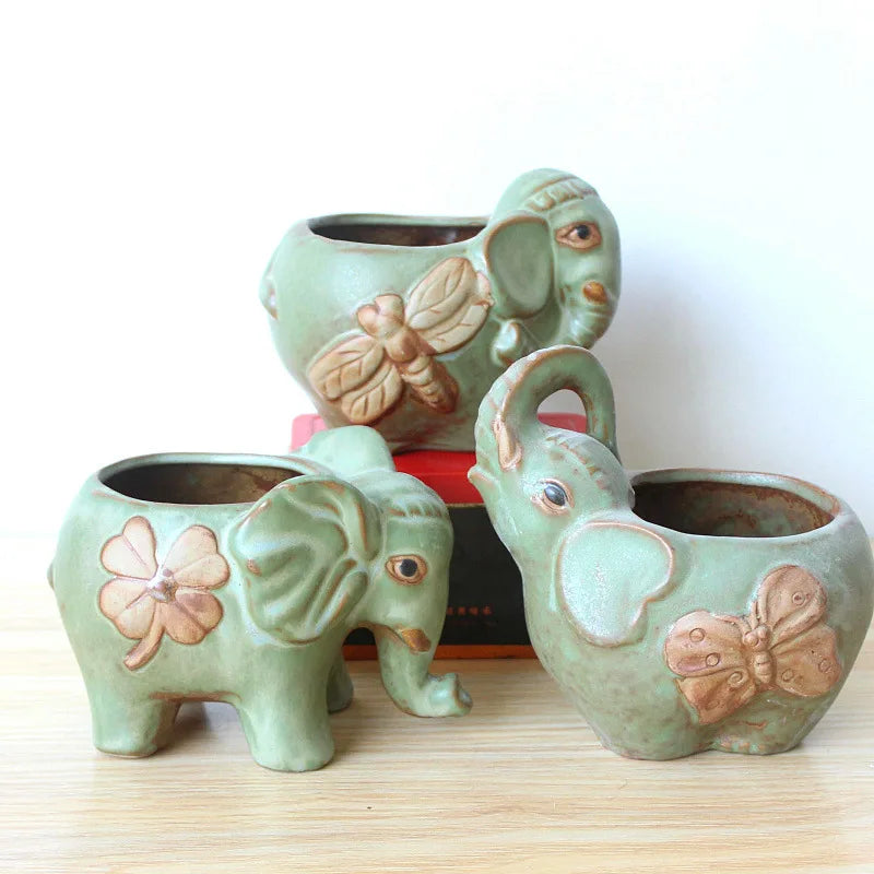 DREA Wholesale Fashion Creative Elephant Shape Ceramic Small Mini Plant Succulent Pot