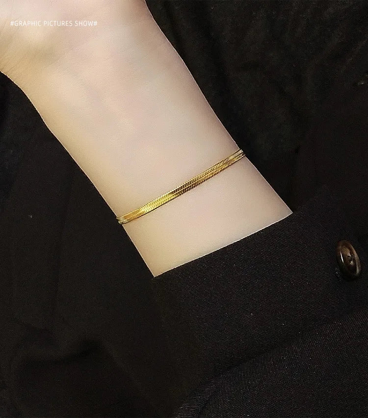 2022 Trendy Jewelry Titanium Steel Gold Plated Herringbone Flat Snake Chain Bracelet for Wedding Gift Party Occasions