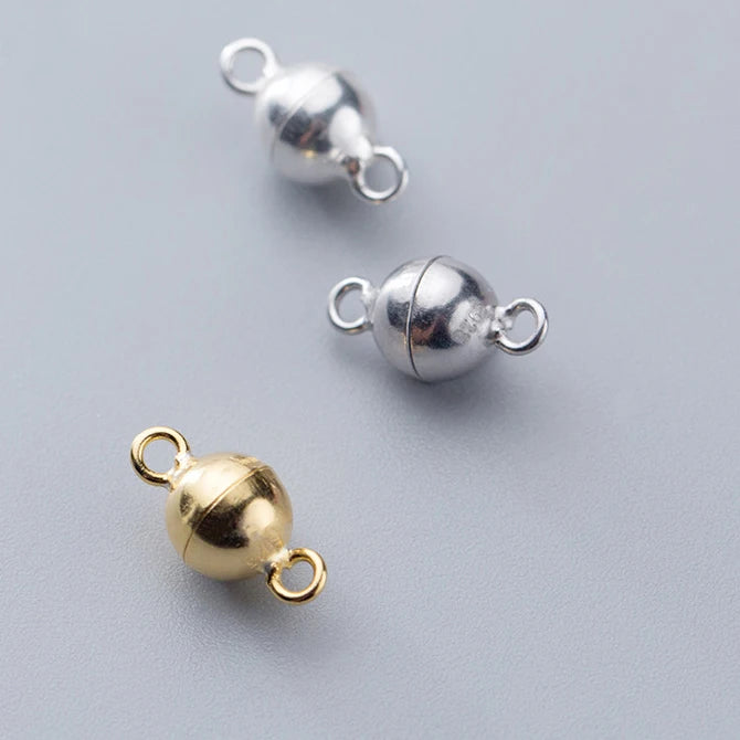 925 Sterling Silver Buckle Double Circle Connect Button Magnet Clasp for Jewelry Diy Bracelet Necklace Magnetic Clasp