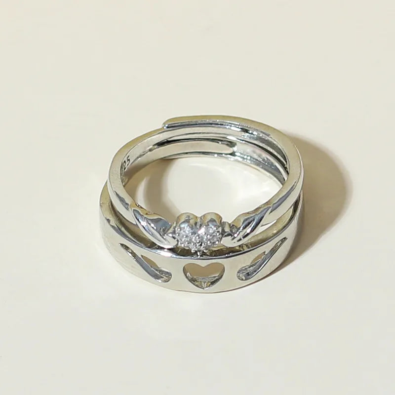 Wholesale Fashion Fine Jewelry Sterling Silver Couple Matched Rings CZ Diamond Ring Engagement Adjustable Rings for Women