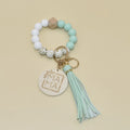 Mint Silicone Gold Leopard Beads Bracelet With MAMA Charm Disc  Tassel Wristlet Keychain