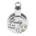 Daddy Mommy Angel Cremation Crystal Round Urn Stainless Steel Ash Memorial Necklace Dad Mom Holder Keepsake Pendant Vintage Jar