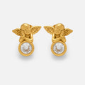 NEW VINTAGE CUPID ANGEL ROUND TINY ZIRCON STUD EARRINGS Dazan INS 18k Gold Plated Hypoallergenic Stainless Steel THEATER JEWELRY