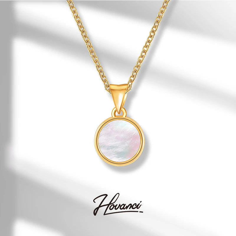 HOVANCI Geometric Charm 18K Gold Plated Necklace Shell Statement Pendant Stainless Steel Necklace