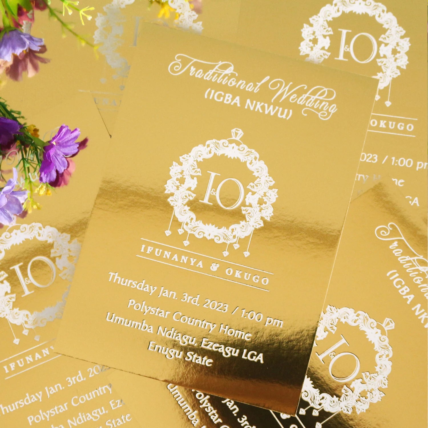 New Design White Foil Gold Cardboard Invitation Card With Black Envelope for Wedding/Party/Holiday Invitation