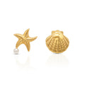 Chris April 316L Stainless Steel Ocean Themed Gold Plated Starfish and Shell Stud Earrings