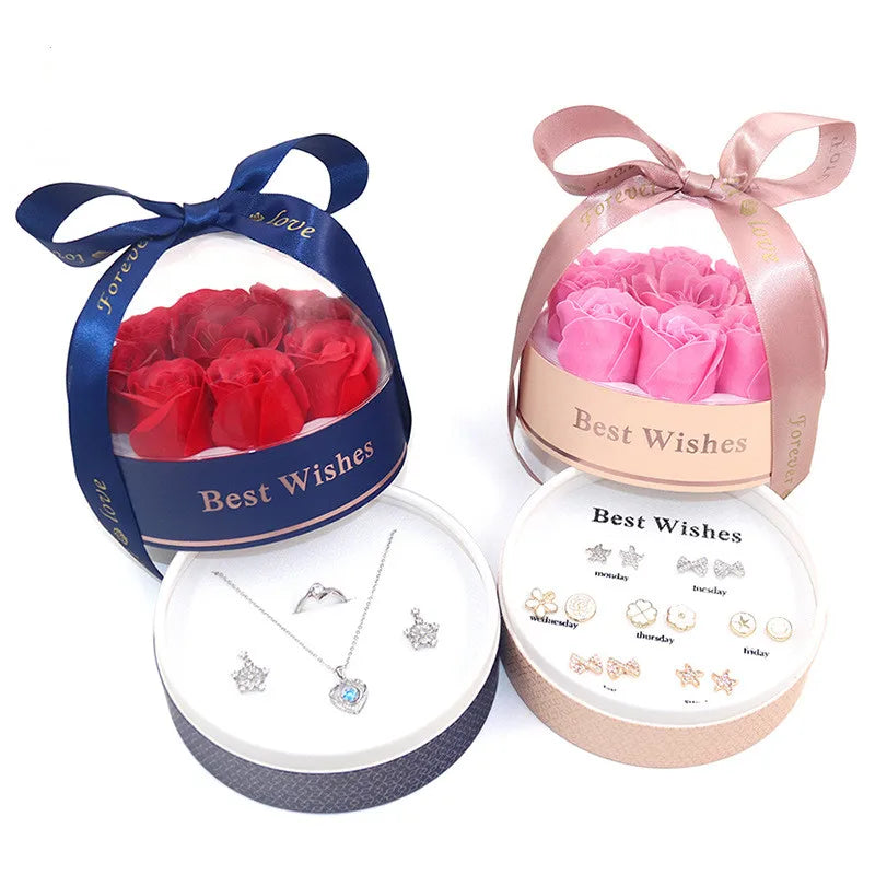 Nine Flower Manufacturers' Romantic Valentine's Day Gift Box Eternal Life Flower Soap & Jewelry Boxes Premium Paper Material