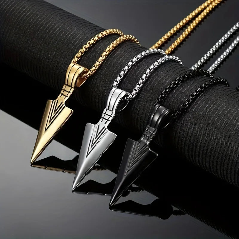 Men's Retro Arrow Pendant Necklace Hip Hop Style Triangle Spear Classic Sweater Accessory for Engagement Party
