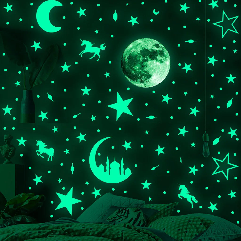 New Arrival Moon and Star Castle Luminous Wall Stickers Glow in the Dark