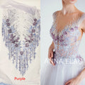 Multi Colors Bodice Neckline Decorative Embroidered Lace Beaded Patch Applique LT2302A