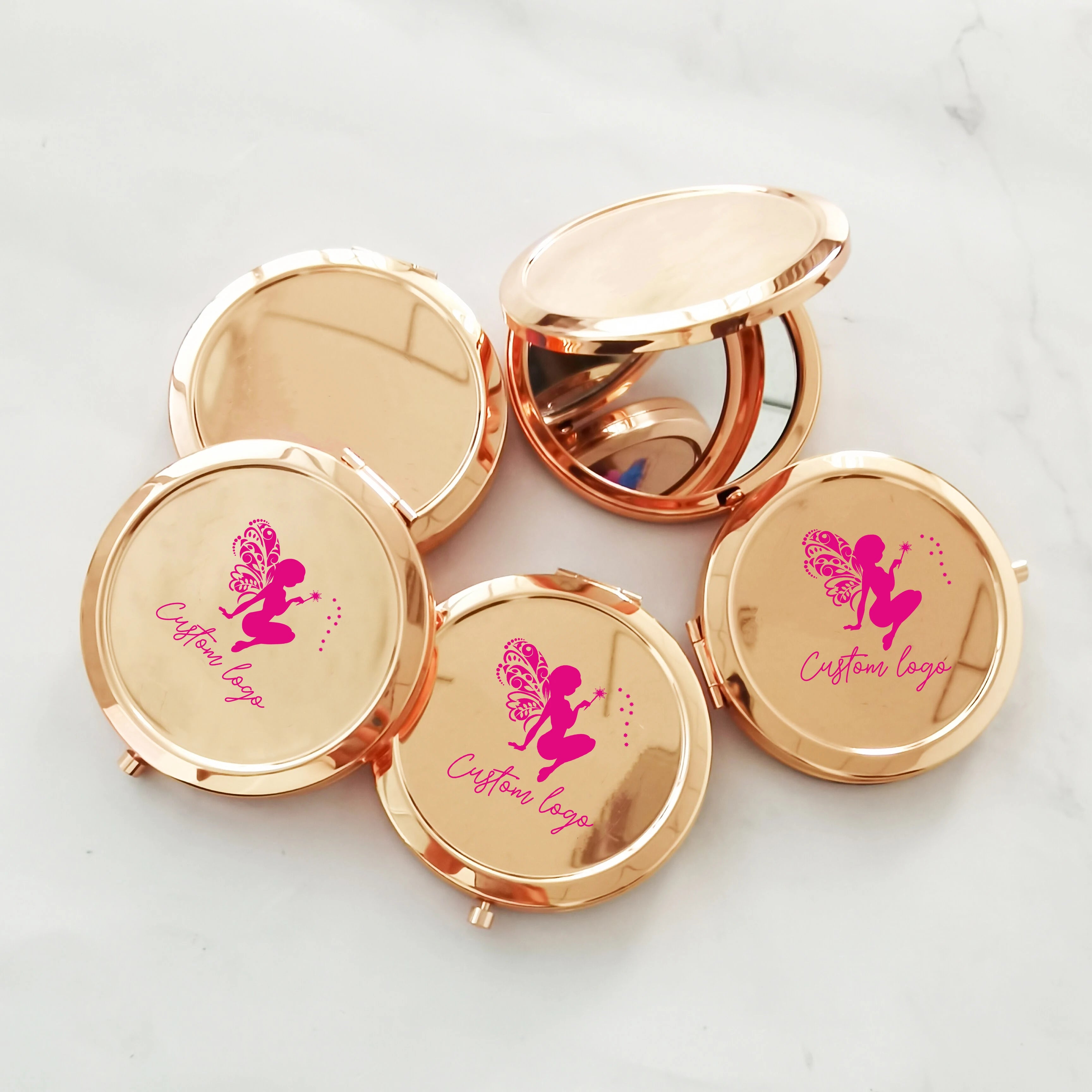 Luxury Rose Gold Folding Metal Cosmetic Makeup Pocket Mirror Portable Double-Sided with Personalized Features