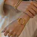 2022 Fashion New Stainless Steel 18K Gold Simple Light Luxury Texture Ring Open Bracelet Spot Wholesale