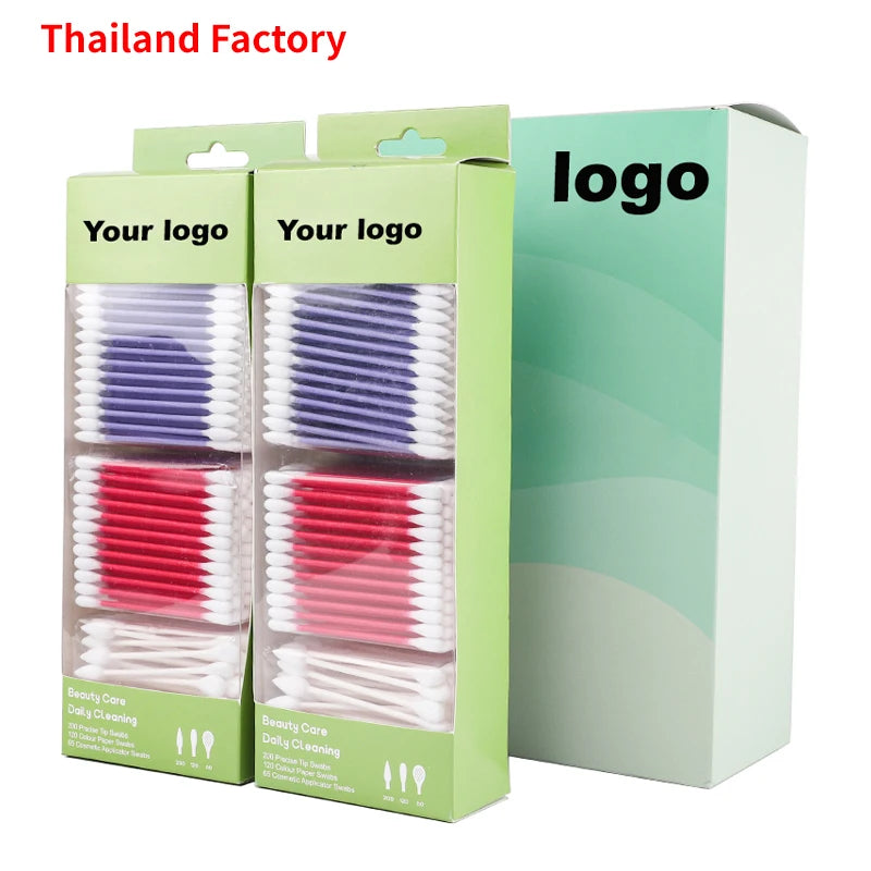 Eco-friendly Disposable Eye & Ear Cleaning Customized Q-Tips Cotton Swabs for Makeup with Gift Paper Box