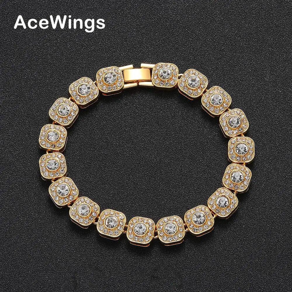 AB023 10mm Hip Hop Bracelet for Men and Women Alloy Crystal Bracelet