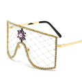 Rhinestones BIG Sunglasses Women Vintage Sparkling Crystal Diamond Sun Glasses Model Bling Veil Yarn No Lens Eyewear