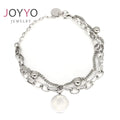 Logo Engraved Custom Round Charm Double Layer Bracelet Jewelry Gift Wristbands Adjustable Cuban Chain with Beads Bracelet Women