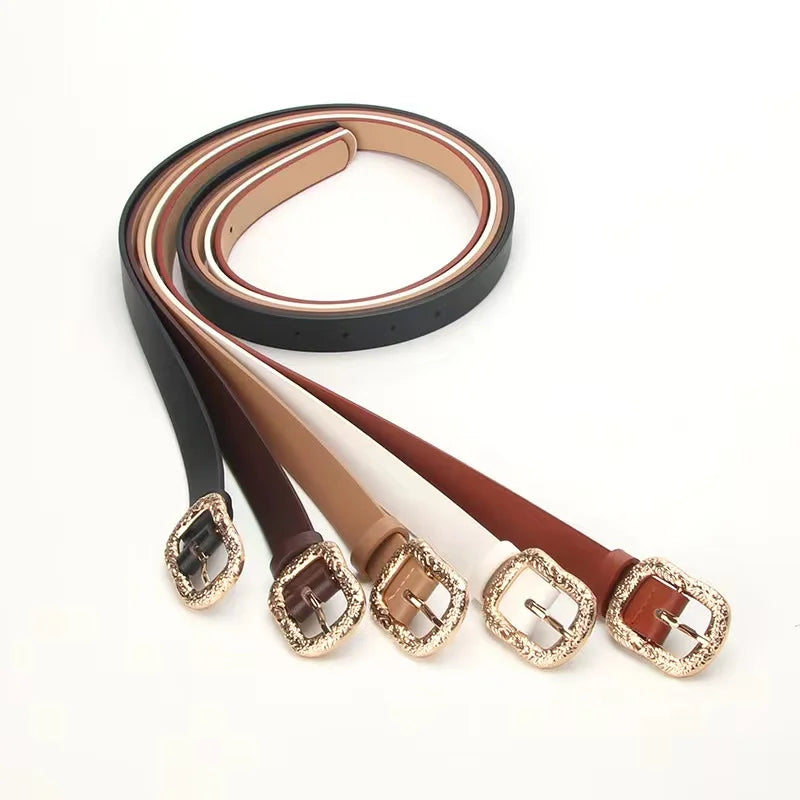 JULUN Ladies Belt Custom Belt PU Belt Manufacture Multi-color Thin PU With Gold Embossed Buckle Elegant Waist Accessory