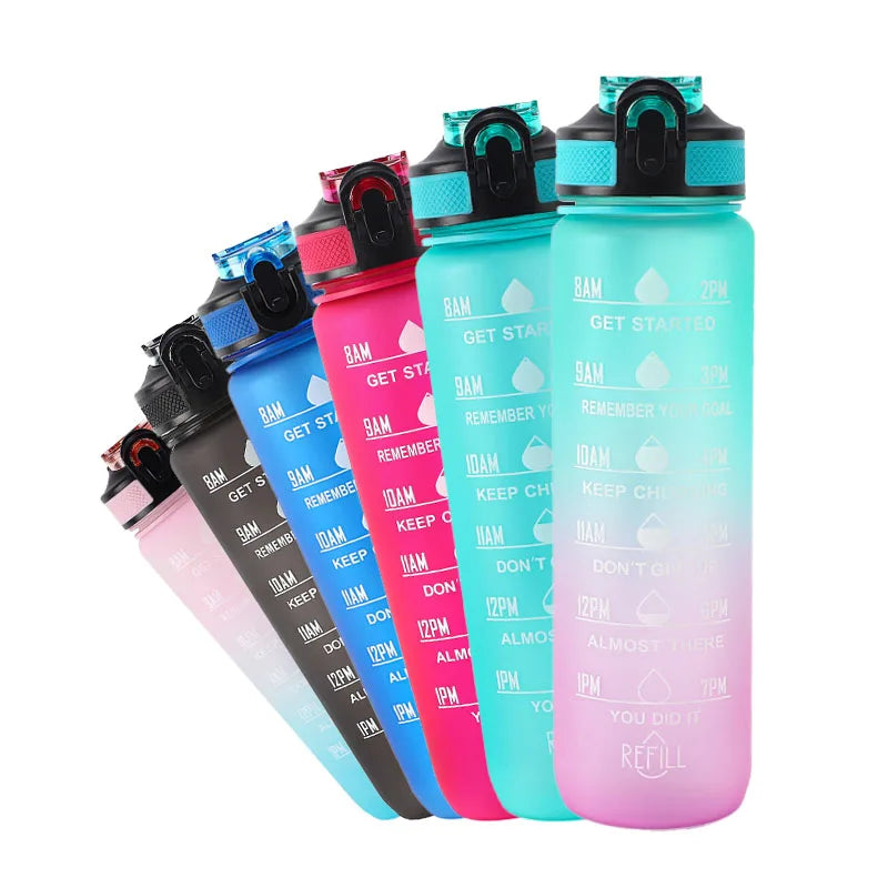 Personalised Eco Friendly 1000ml BPA Free Motivational Time Tracker Tritan Camping Sports Water Bottle with Straw