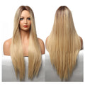 HAOLING Long Straight Wig Ombre Brown Blonde Golden Synthetic Wigs for Women Fiber Wig Synthetic Hair