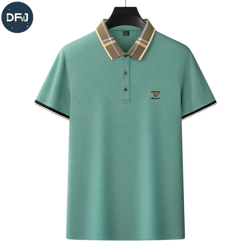 Men's XL Short-Sleeved Casual Button-Up Breathable Knitted Embroidered Solid Pattern Polyester/Cotton Loose Fit OEM