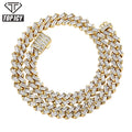 TOP ICY Hip Hop 12mm Iced Out Baguette Cuban Link Necklace Cuban Necklace Gold Plated Jewelry Crystal Chain
