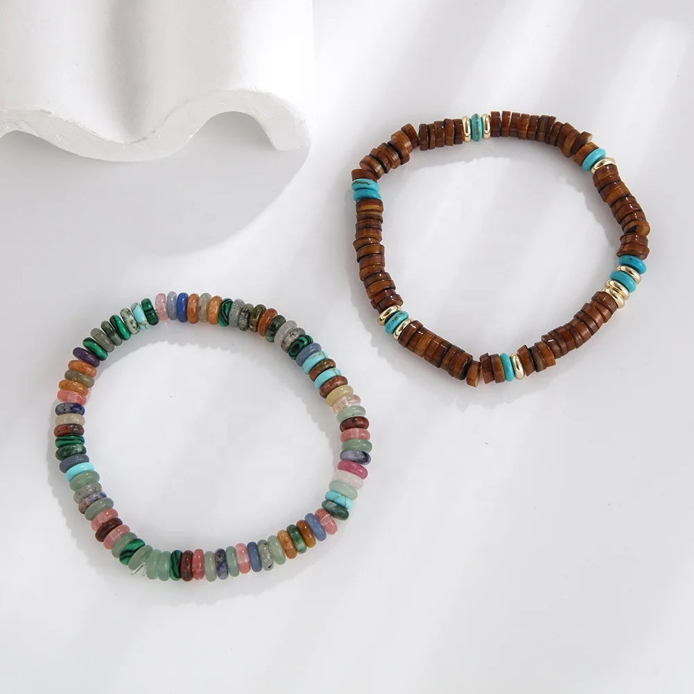Vintage Bohemian Natural Stone Abacus Bead Adjustable Beaded Bracelet for Men and Women Trendy Anniversary Gift Jewelry