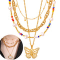 Fresh Water Pearl Beaded Necklace Multicolor Link Necklace Butterfly Pendant Eye Dangle Charm New Arrival Luxury Jewelry Sets