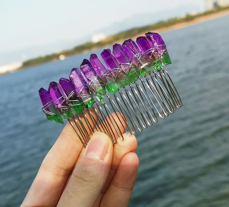 2025 Fast Shipping Natural Plating Two-color 20-tooth Hair Comb DIY Handmade Bridal Purple Green Hair Accessories