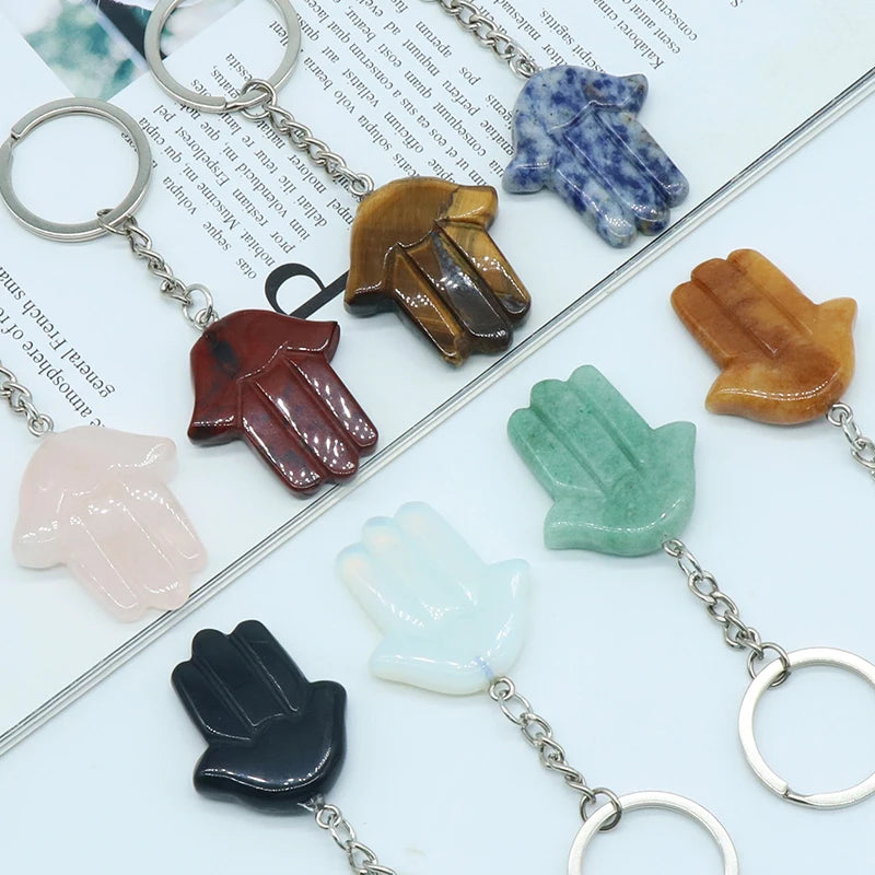 Wholesale HAMSA Hand Pendant Keychain Healing Crystals Gemstone Hanging Ornament for Bag Decoration