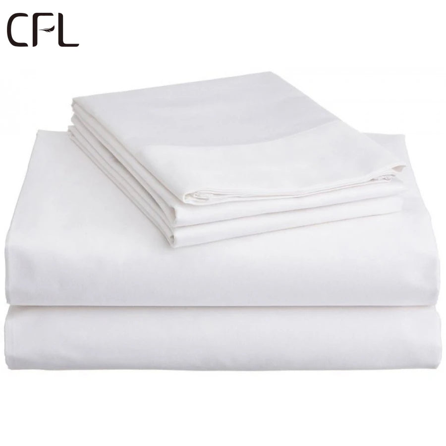 King Size 100% Cotton White Fitted Sheet Set 200TC Thread Count Woven Fabric Hotel Use