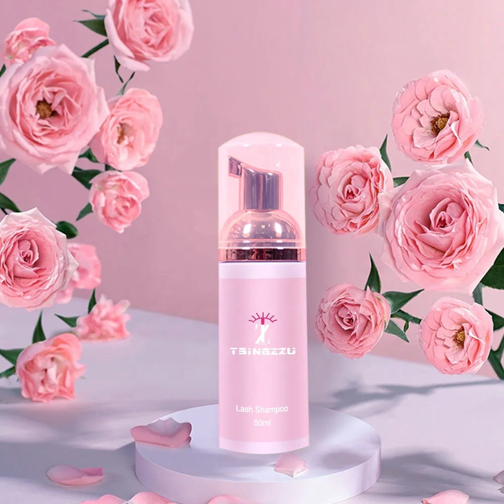 Handmade Pink Empty Shampoo Bottle Lash Foam Eyelash Cleaning Brush